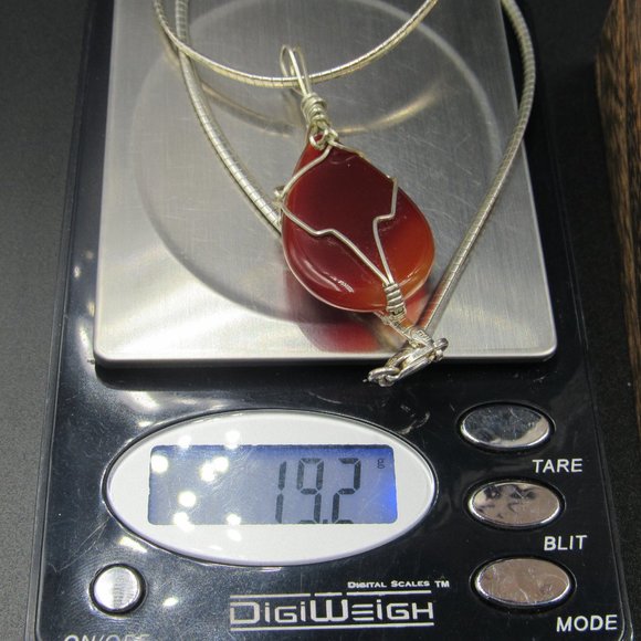 16" Sterling Silver Hand Wrapped Maroon Stone Pendant Necklace Vintage - Picture 7 of 7